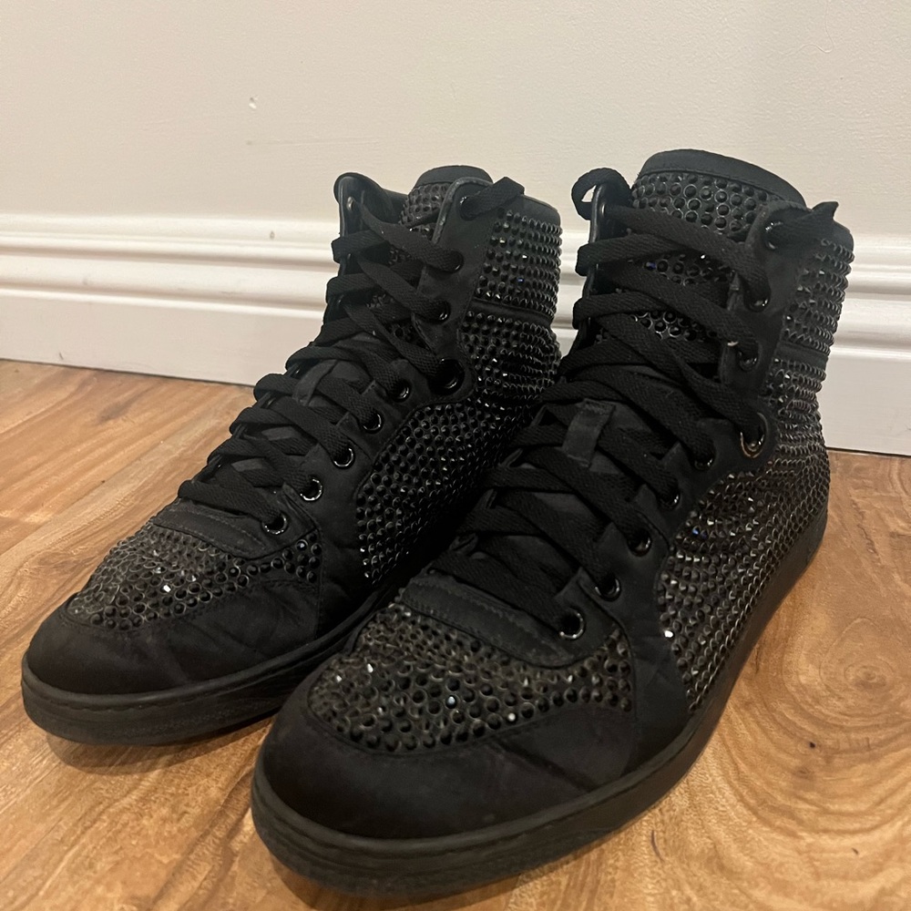 Gucci Black Hightop Sneakers with Crystals Men size 7.5